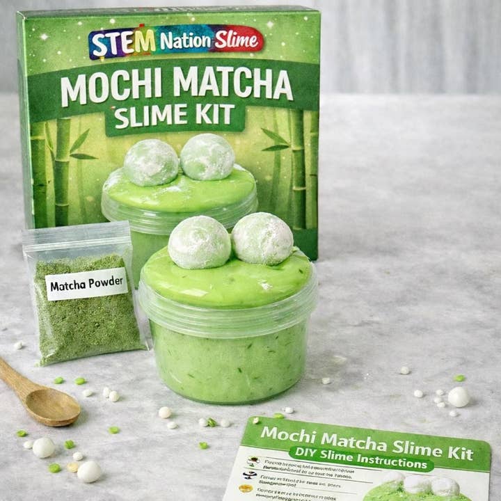 Mochi Matcha Slime: Thick Glossy with Clay Toppers for wholesale by STEM Nation Slime