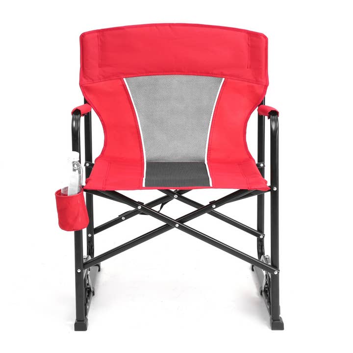 39F Inc. - Wholesale Folding Chair - Portable Outdoor Rocking Chair with Drink Holder Red5