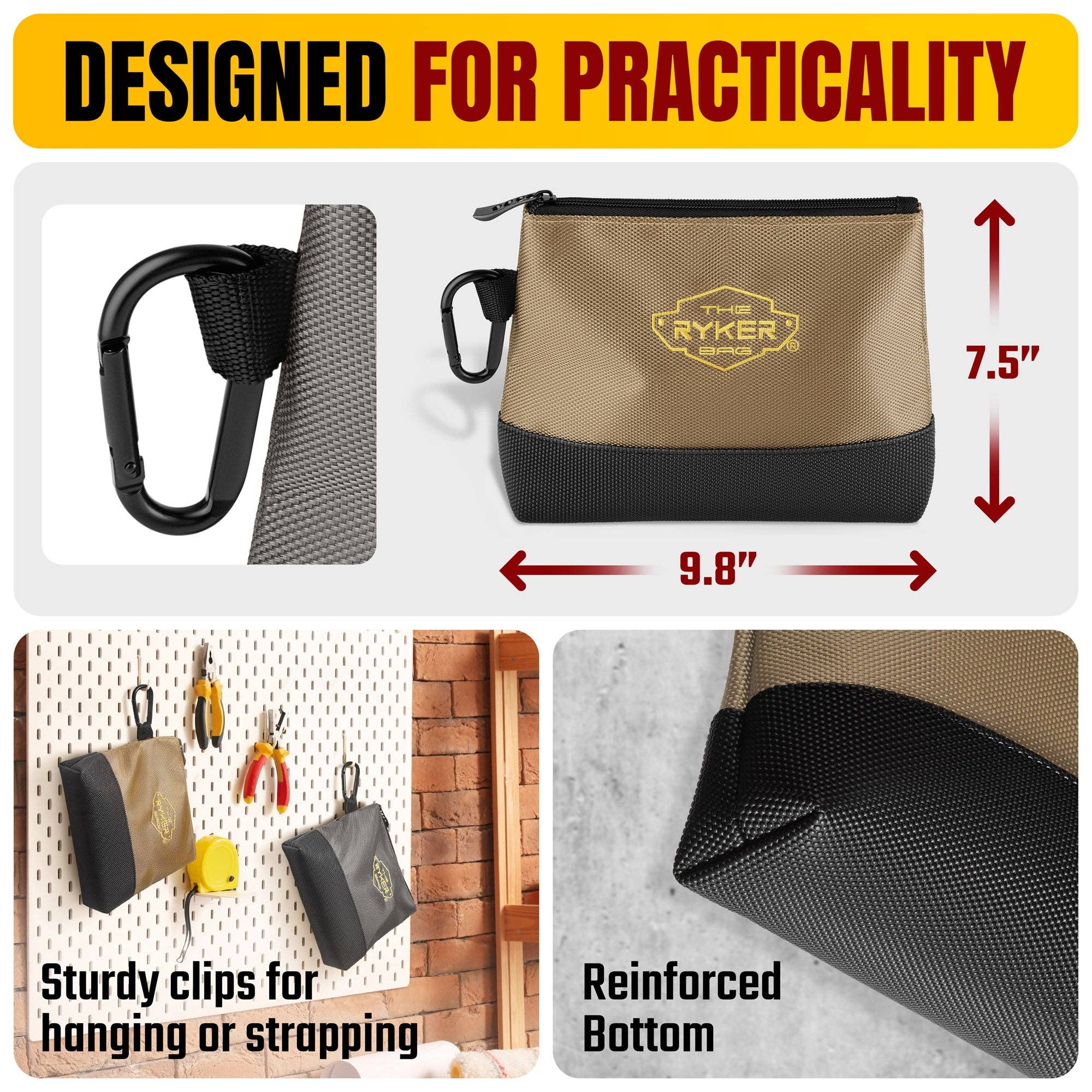 The Ryker Bag – Großhandel Werkzeugsets – Canvas-Reißverschluss-Werkzeugtasche klein mit hartem Boden und Karabiner (2er-Pack)1