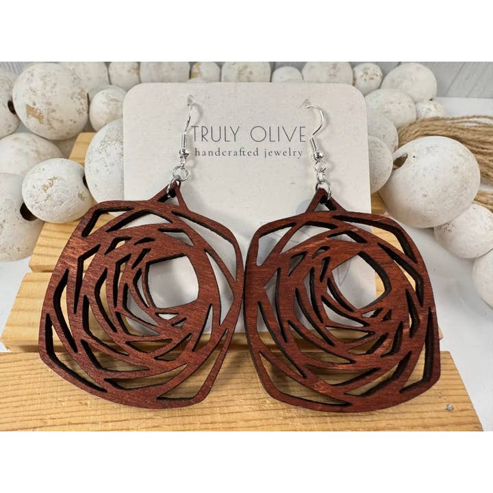 Wood Boho Mandala Earrings for wholesale by Truly Olive