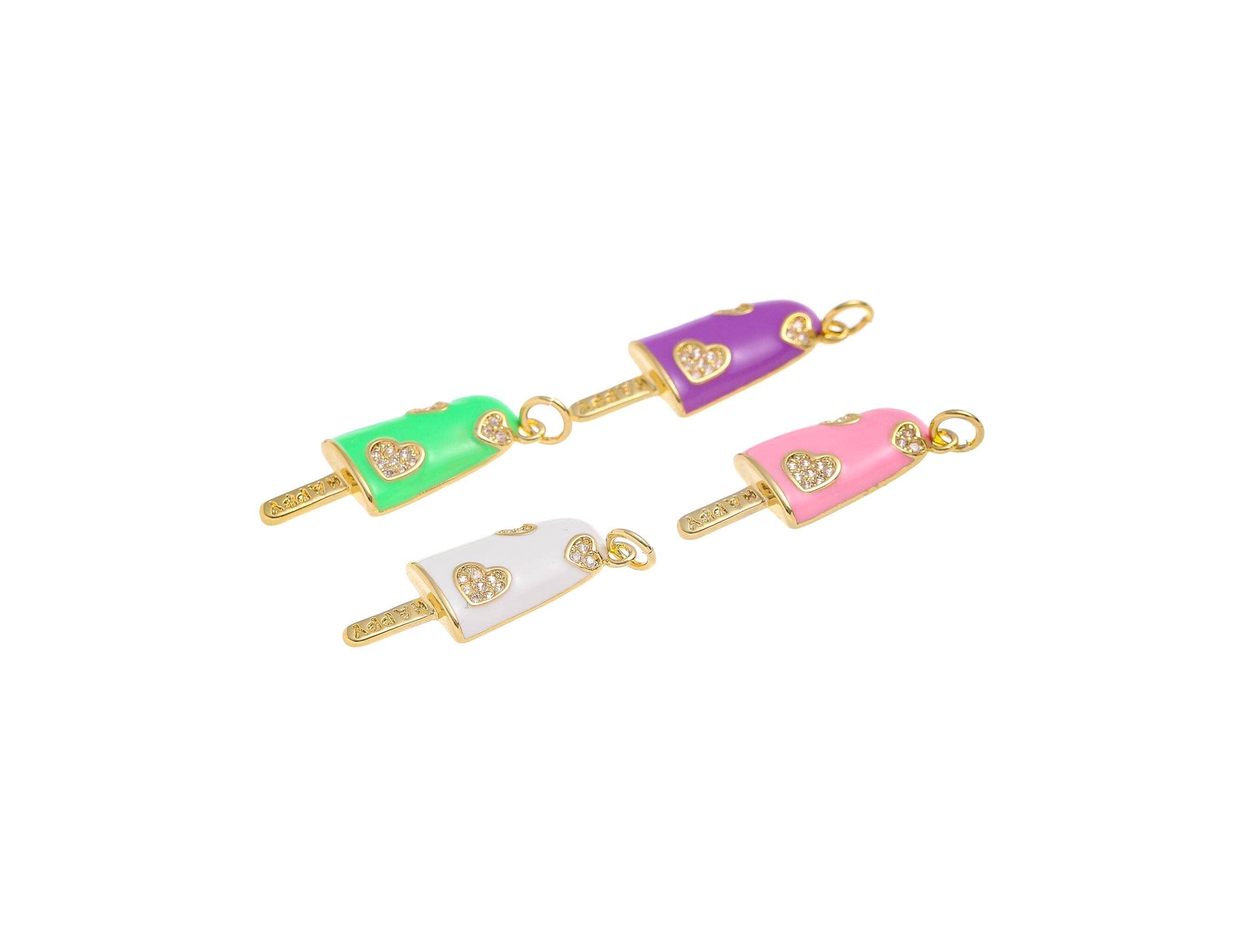 Jewel Pledge - Wholesale Individual Charm/Pendant - Gold CZ Ice Cream Popsicle Stick Charm for Jewelry CPG22056