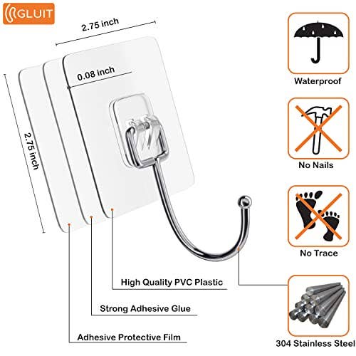 GLUIT - Wholesale Wall Hook - GLUIT Adhesive Hooks Heavy Duty 22 lbs Robe Towel Hooks Waterproof Adhesive Wall Hooks for Home Bathroom Kitchen Office and Outdoor15