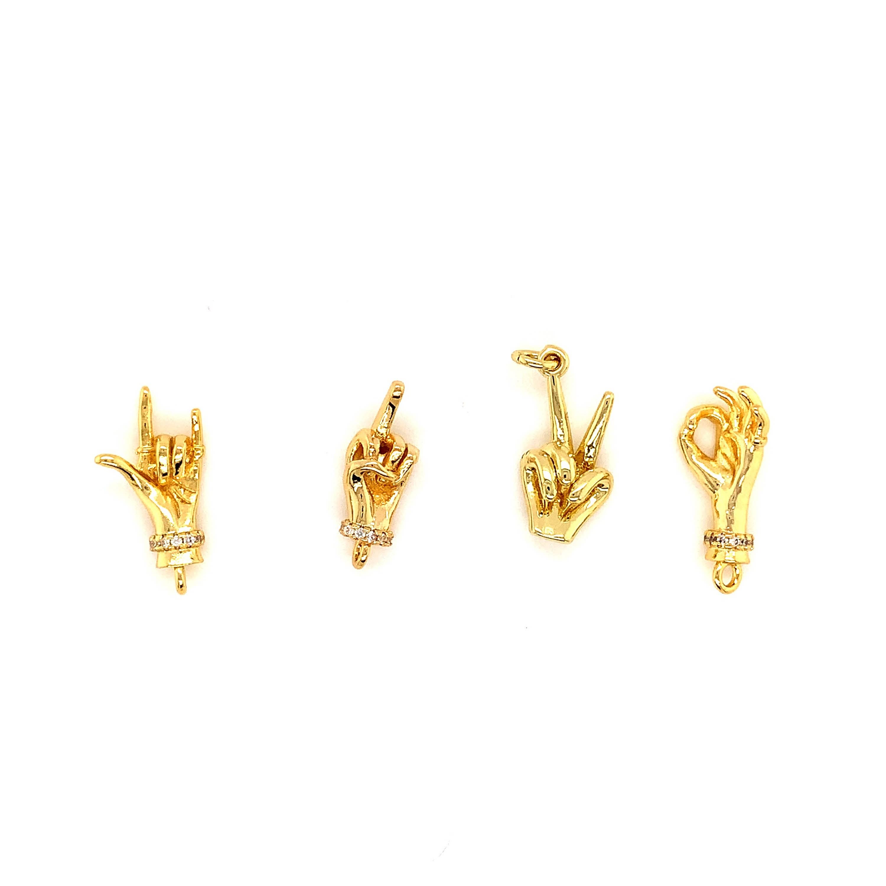 The Bead Bazaar - Wholesale Individual Charm/Pendant - F-You Hand Symbol Charm, I Love You Hand Gesture, Hand Gold