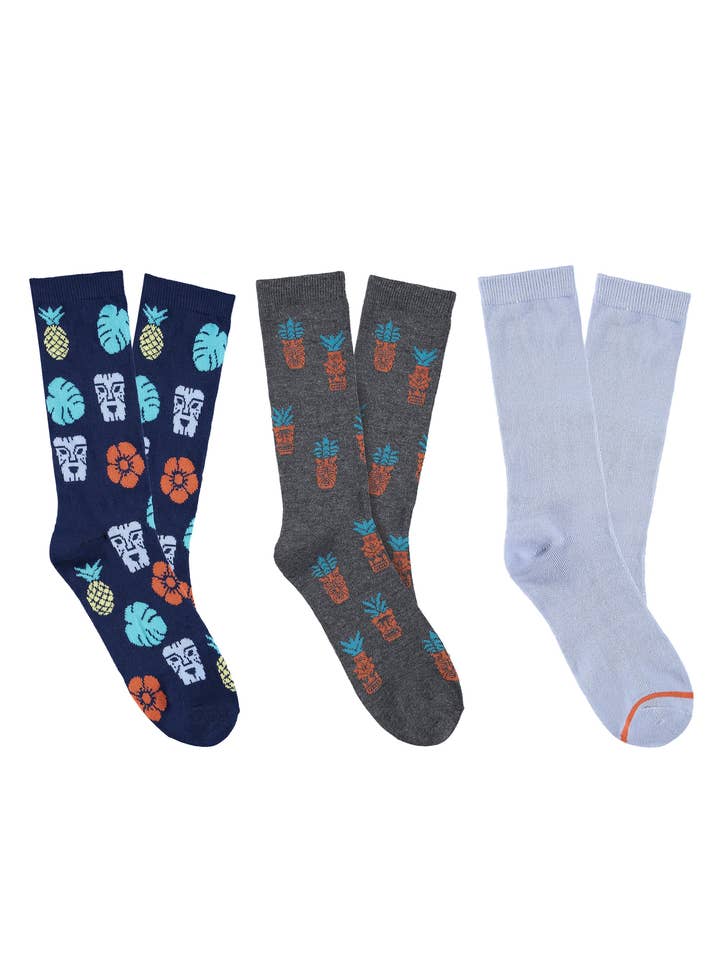 Tiki Heads 3-Pack Dress Socks for wholesale by Caribbean Joe
