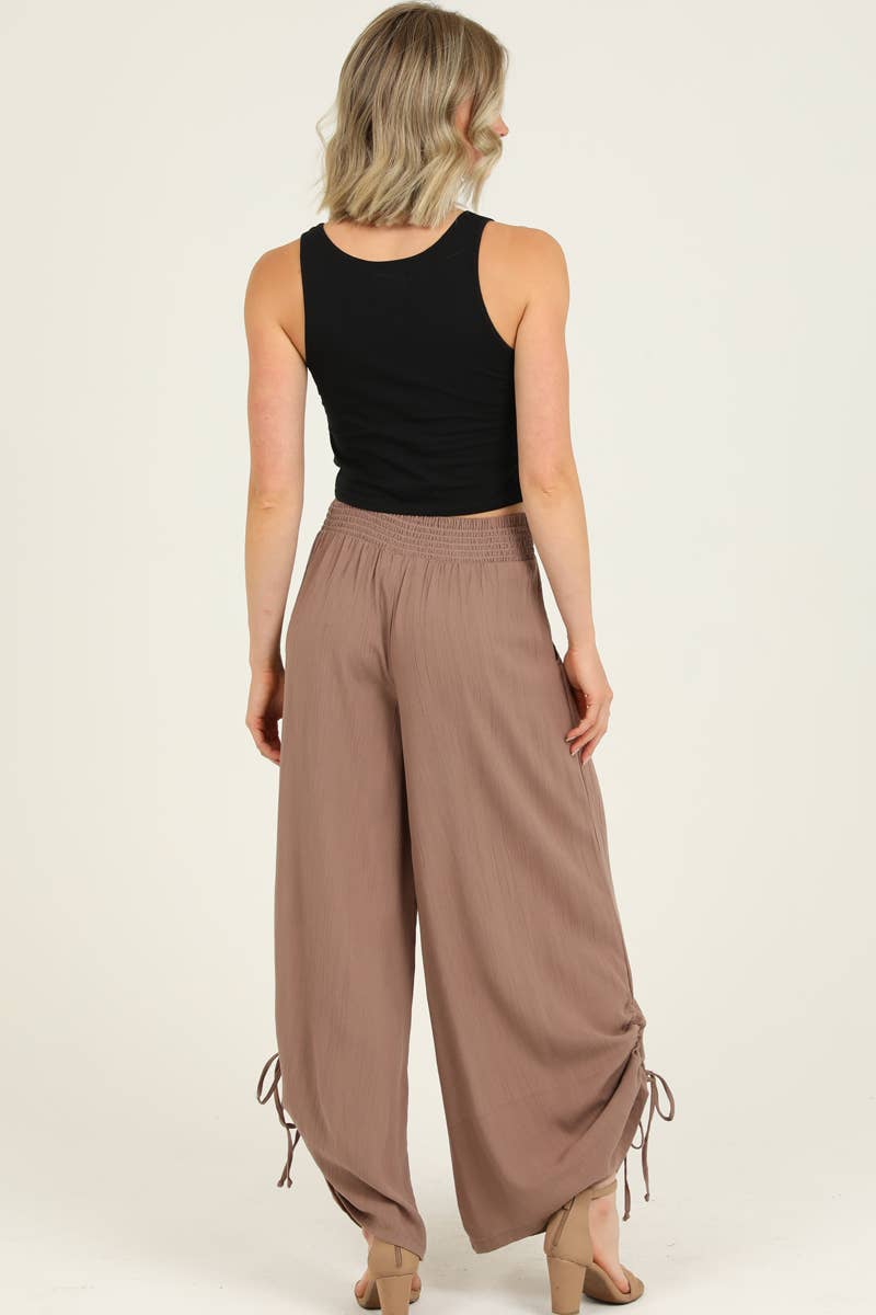 ANGIE - Wholesale Pants - Women's - B3710-ASIS SIDE CINCH WIDE LEG PANTS WITH SMOCKED WAIST AND 4