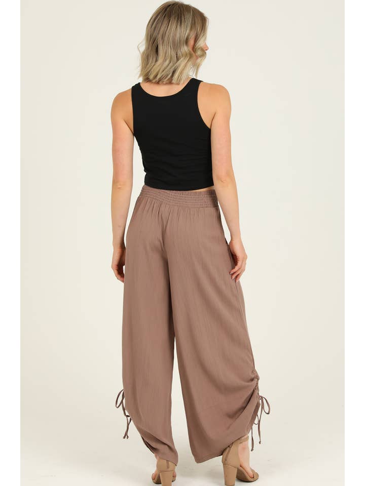 ANGIE - Wholesale Pants - Women's - B3710-ASIS SIDE CINCH WIDE LEG PANTS WITH SMOCKED WAIST AND 4