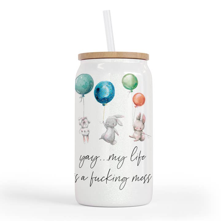Yay .. My Life Is A Fucking Mess 16 Oz Shimmer Glass Jar for wholesale by tcbco