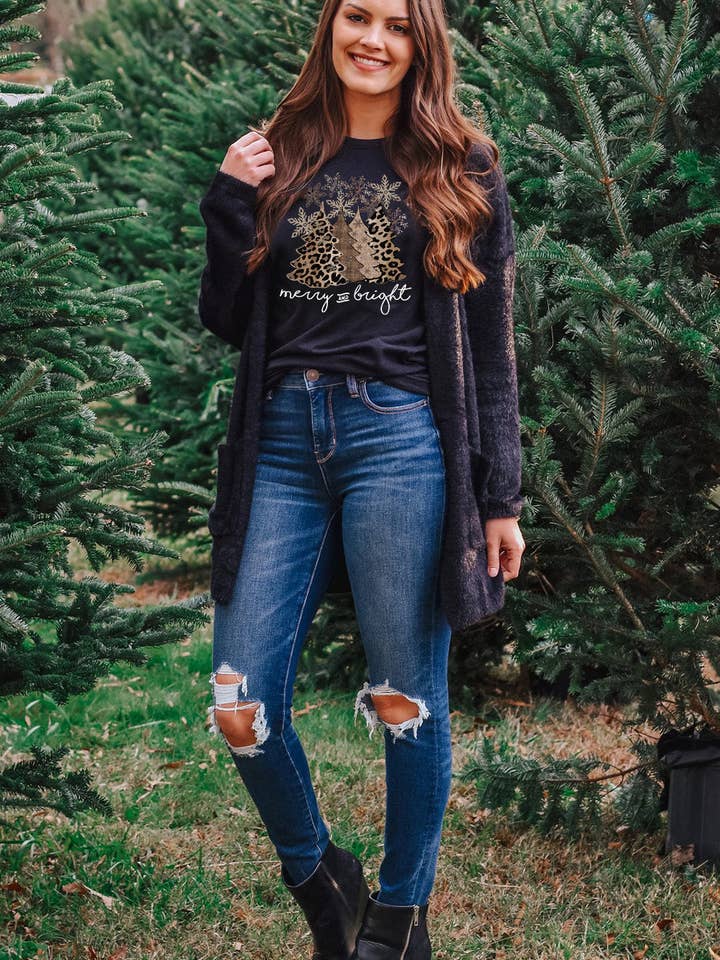 Suhkasana - Wholesale Screen Printed T-Shirt - Women's - Leopard Print Christmas Tree Graphic Holiday T Shirt5