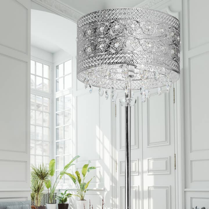 River of Goods - Wholesale Floor Lamp - 60.5"H Harley Polished Nickel Floor Lamp