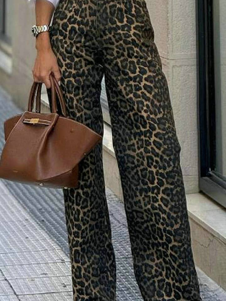 Pantalones casuales de cintura alta con estampado de leopardo para venta al por mayor de Soli Echo