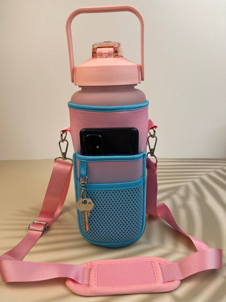 Nakoa The Label - Wholesale Waterfles - Motiverende drinkfles met schoudertas - 2 liter - roze gradiënt6