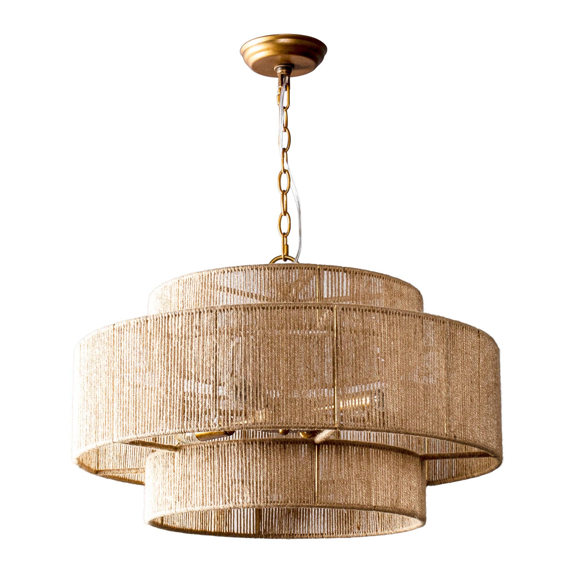 Brio Lighting - Wholesale Chandelier/Hanging Light - Farmhouse Chandelier 24" Gold Metal + Jute 2-Tiered 6-Light3