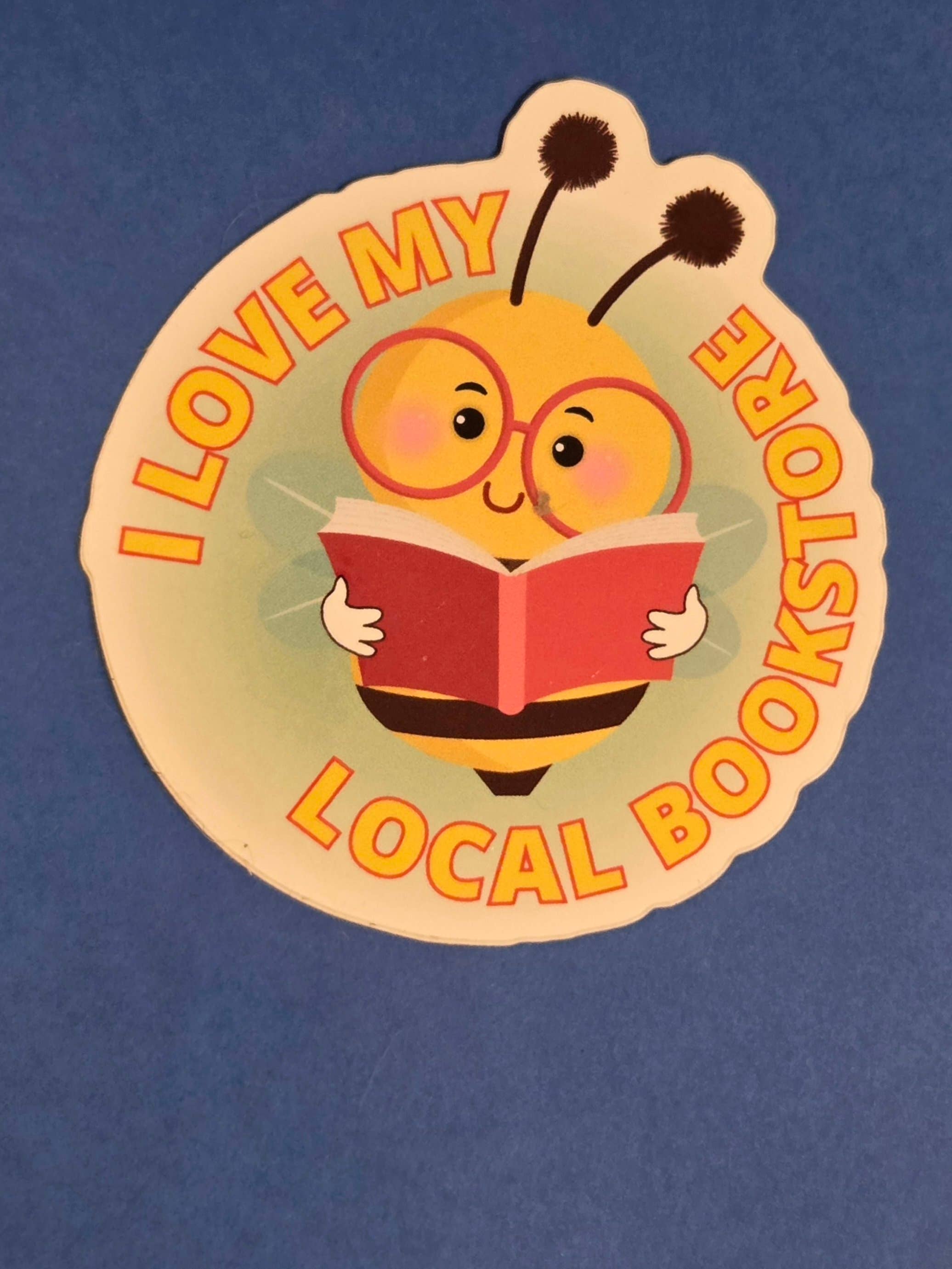 Jaala Spiro - Wholesale Sticker - I Love My Local Bookstore Die-Cut Happy Bee Sticker1