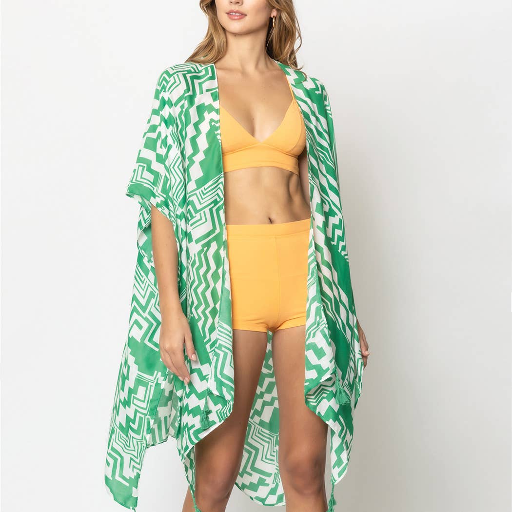 Fashion City – Engroshandel Kimono - Dame – Geometrisk Print Åben Front Kimono11