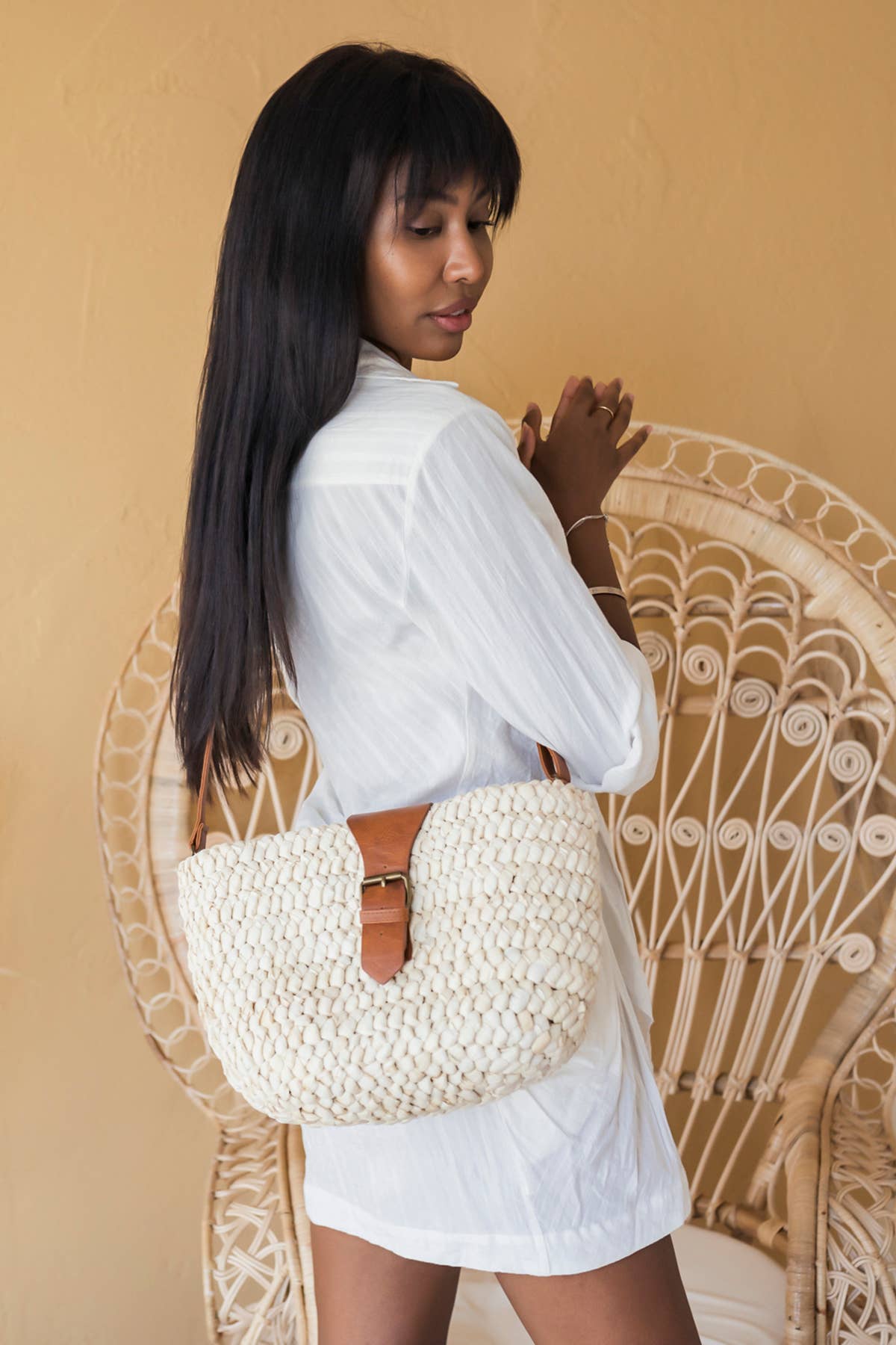 Ivory R2101 Gloria Seagrass Crossbody w/ Vegan Leather Accents for wholesale on Faire0