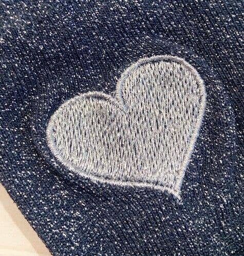 Mamée Créa - Venta al por mayor Calcetines - Mujer - Calcetines azul marino con corazón bordado y brillo1