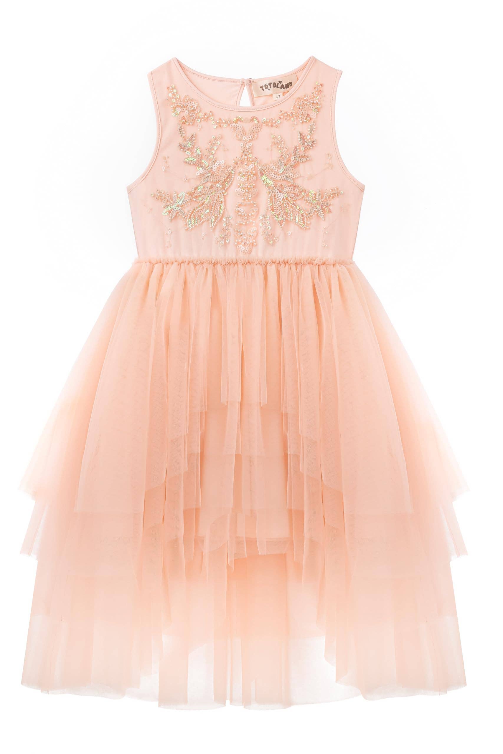 Soft Peach Whimsical Layered Tulle Toddler Dress for wholesale on Faire6