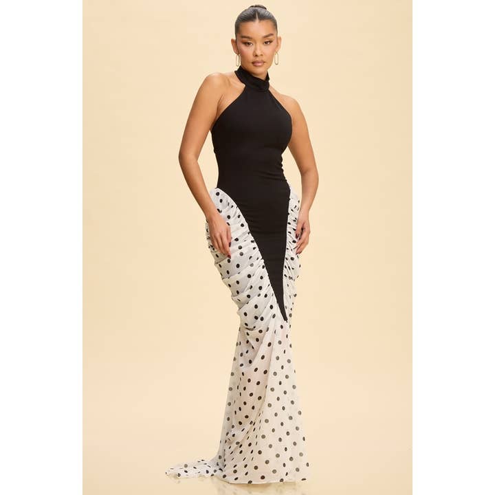 POLKA DOT PLEATED MAXI DRESS for wholesale by Luxxel