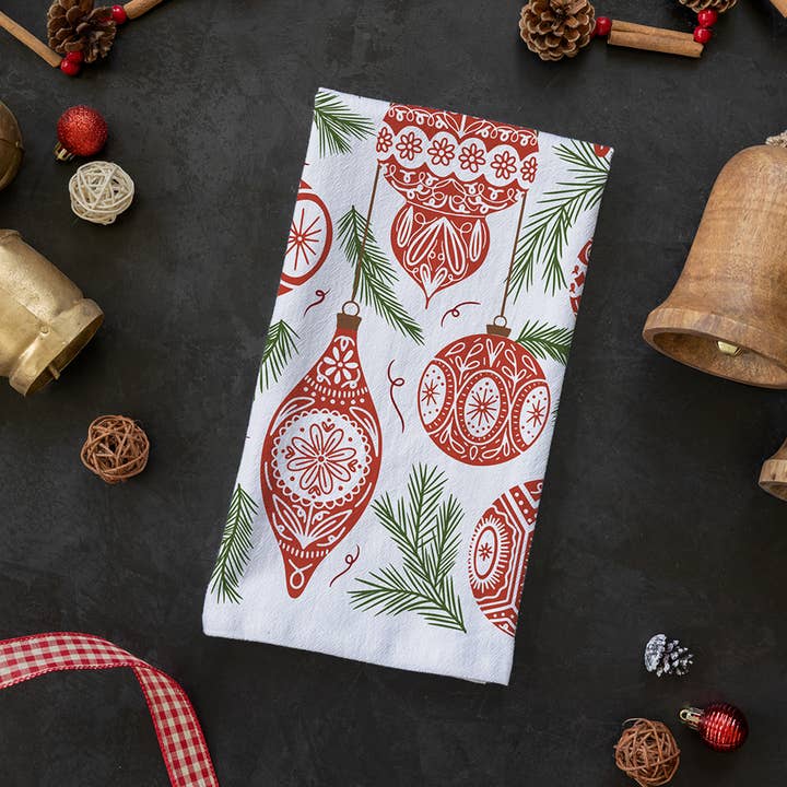 Gingiber - Wholesale Tea towel - Ornament Tea Towel - Classic Holiday Kitchen Decor1