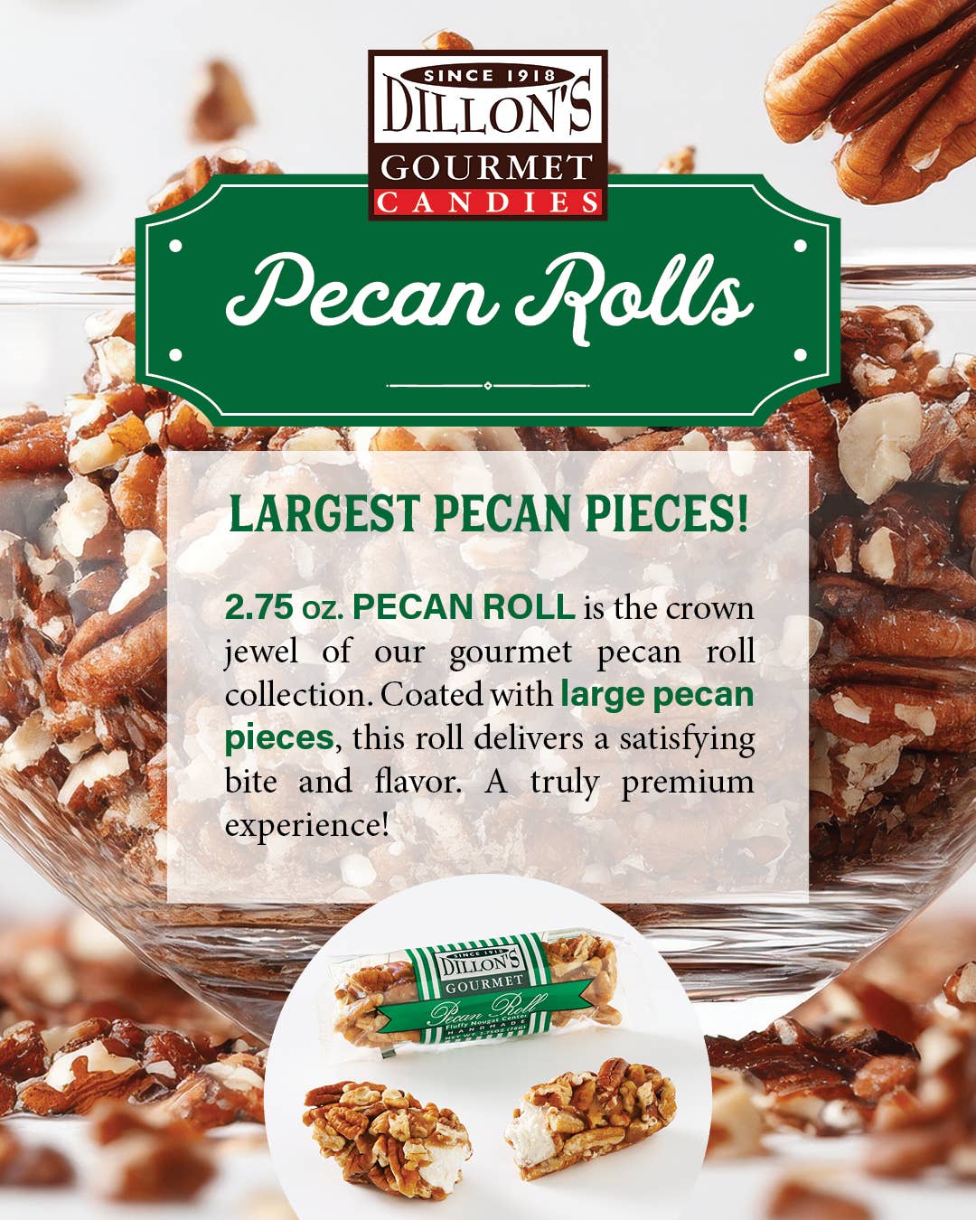 Dillon Candy Company - Wholesale Nuts - Roll, Pecan Log, 2.75 oz., Gourmet, Large Pecans7