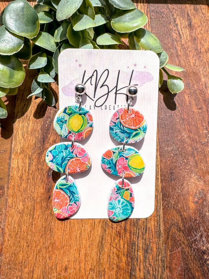 Preppy Melon Boho Dangle Clay Earrings for wholesale by KBH CREATIONS
