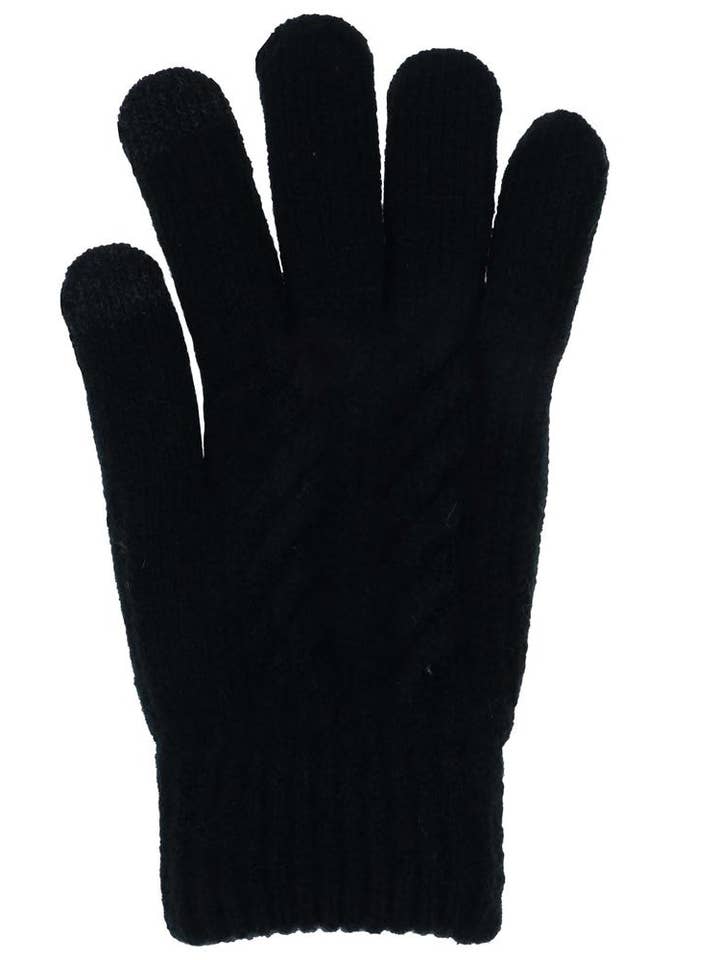 Plush Lined Cable Knit Gloves with 2 Touch Fingers for wholesale by Ellen Tracy