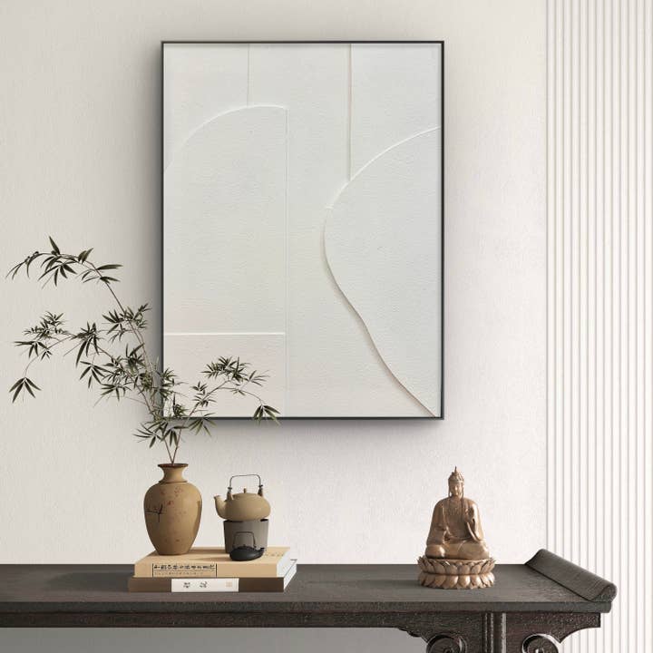 WR1. Minimalist Beige 3D Canvas Art, Hand-Painted & Framed for wholesale by Hora Gallery LA