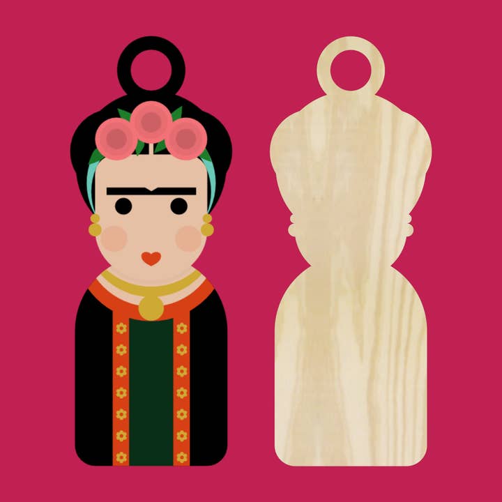 Frida inspired wooden Christmas decoration / keychain for wholesale by Hey There Munchquin