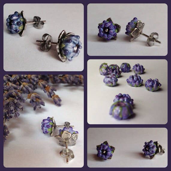 Lavender Beads - Wholesale Stud/Post Earrings - Lavender Bud Studs Handcrafted Glass, Silver Post Earrings8