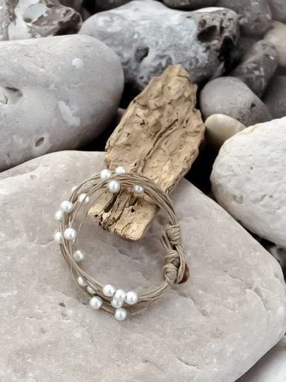 NATURE ET LIN – Pulseira de missangas por atacado – PLUIE DE PERLES - Pulseira de linho fabricada na França - JÓIAS0