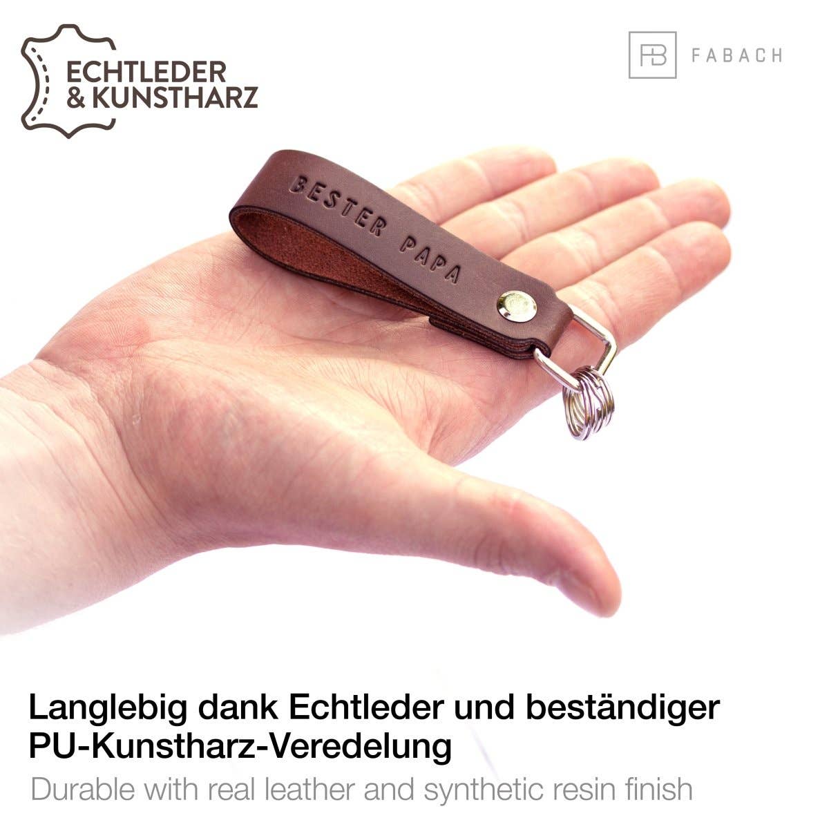 FABACH – Die Schlüsselanhänger-Schmiede - Vendita all'ingrosso Portachiavi - Uomo - Portachiavi in pelle « Bester Papa » con anello intercambiabile6