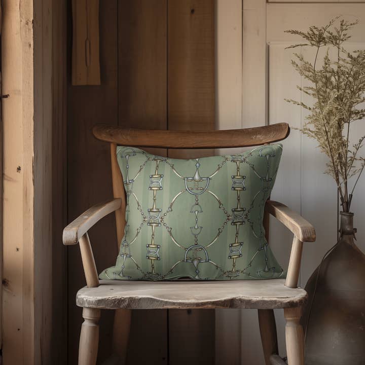 Sage Green Plaid Double Sided Equestrian Pillow Case for wholesale by All Designs Equine