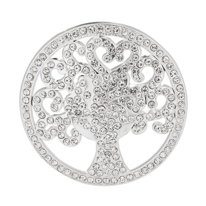 Cora Silver and Clear Crystal Tree of Life Magnetic Brooch for wholesale by D&X Ltd