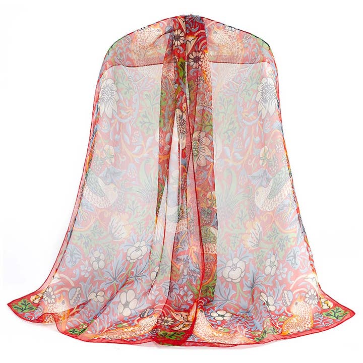 Signare Tapestry - Wholesale Scarf - Women's - William Morris Strawberry Thief Red - 100% Pure Silk Scarf