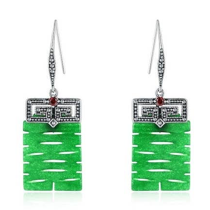 Pendiente de jade con doble felicidad con caracteres chinos para venta al por mayor de LanLivia