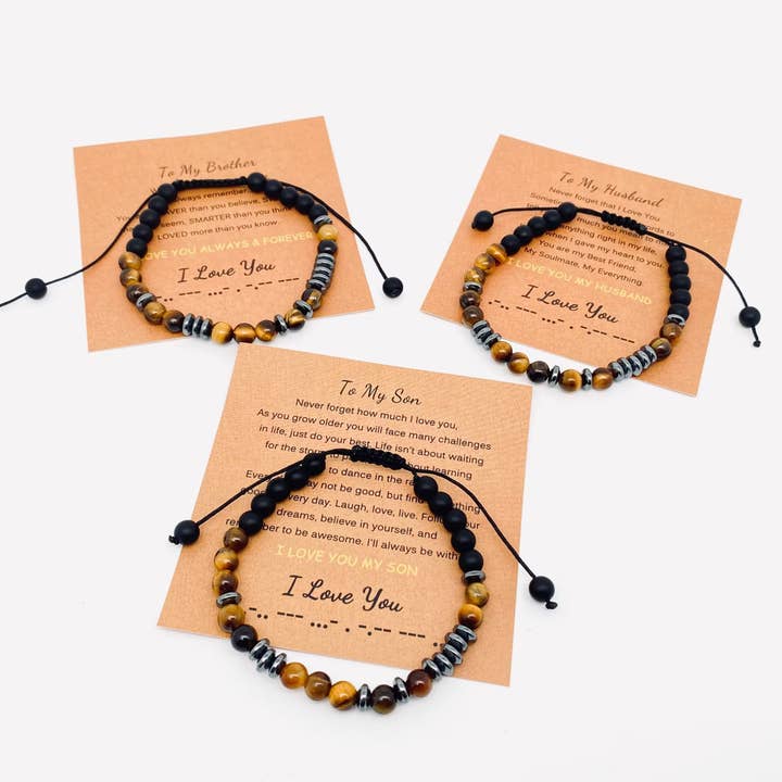 Morse Code "I Love you" Tiger's Eye Stone Gift Bracelets for wholesale by Mio Queena