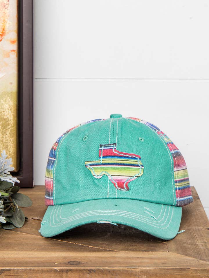 Embroidered Serape Texas on Turquoise Hat with Serape Fabric for wholesale by GRACE+EMMA by Southern Grace