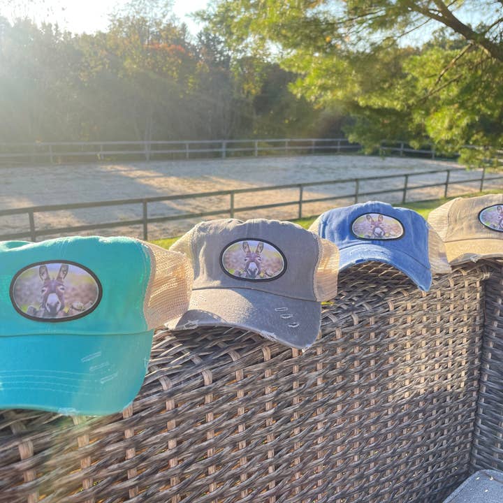 ¡Gorra de béisbol de poni alto desgastada con parche de burro! para venta al por mayor de The Krafty Equestrian
