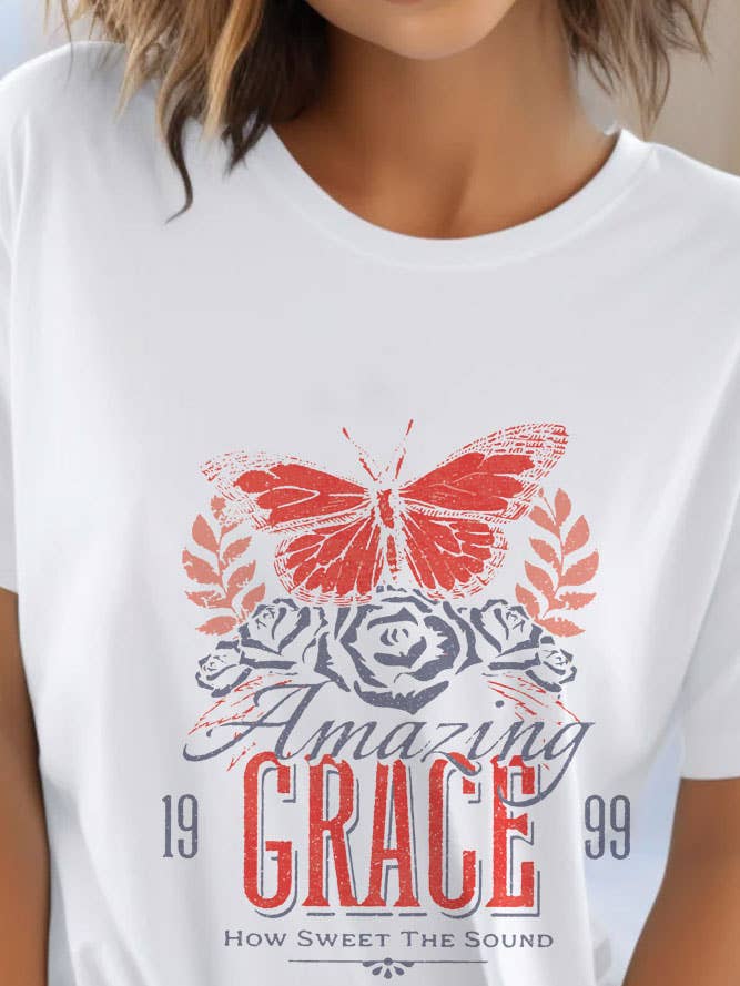 T-shirt unisexe à col rond Amazing Grace Distressed, Christian, PLUS pour la vente par Top Avenue