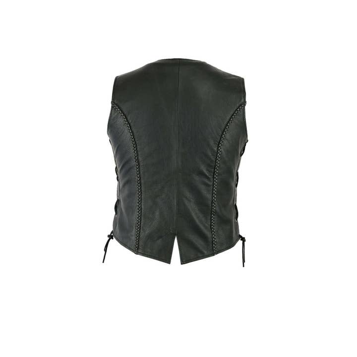 Lesa collection inc - Wholesale Outerwear Vest - Women's - Lesa Collection Ladies Black Leather Waistcoat Side Laces M