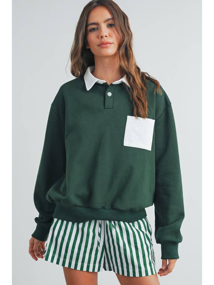 BUTTERMELON - Wholesale Sweatshirt – Women's - Two-Toned Polo Collar Sweatshirt - BMT752514