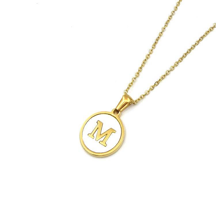 Mio Queena - Wholesale Pendant/Charm Necklace - Round 18K Gold-plated Stainless Steel 26 Letters Necklace8
