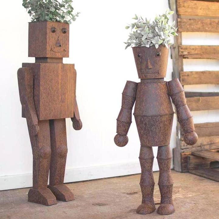 Rustic Metal Robot Garden Planter Set for wholesale by Artisan Metal Art INC