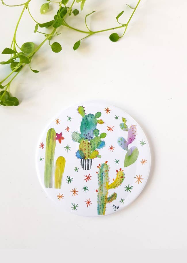 Thévy Guex - Wholesale Compact Mirror - WATERCOLOR MULTICOLOR CACTUS POCKET MIRROR2