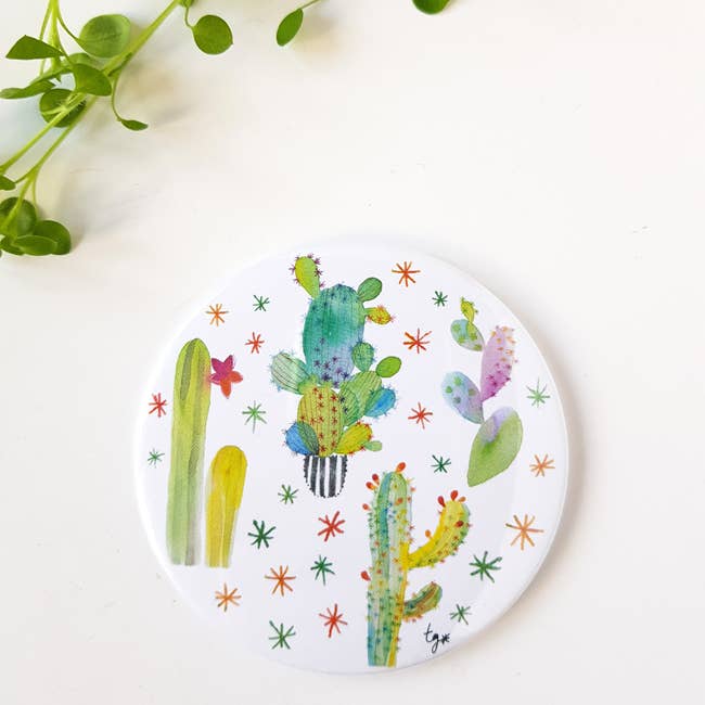 Thévy Guex - Wholesale Compact Mirror - WATERCOLOR MULTICOLOR CACTUS POCKET MIRROR2