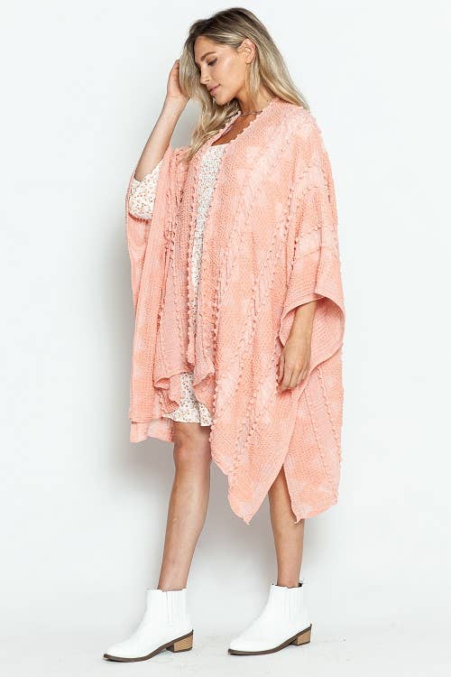 Justin & Taylor - Wholesale Kimono - Women's - Puffer-Up | Soft Textured Cover-Up Kimono With Pom Detail81