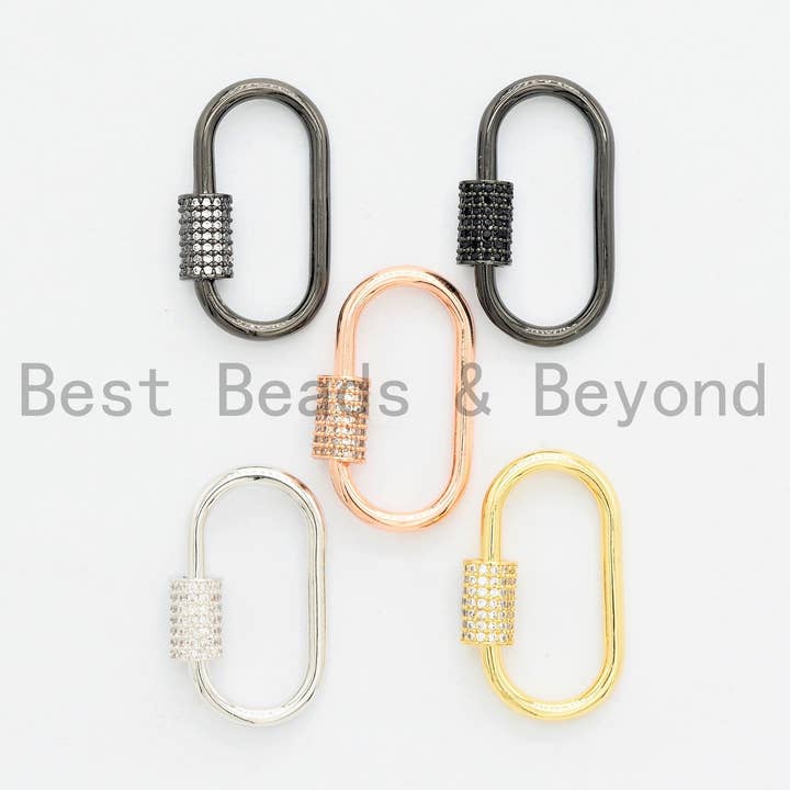 CZ Micro Pave Oval Shape Clasp, Gold/Rose gold/Gunmetal/Silver Plated U Shape Clasp, Pave Carabinar Clasp,14x27mm, sku#H136 for wholesale by BestBeads&Beyond