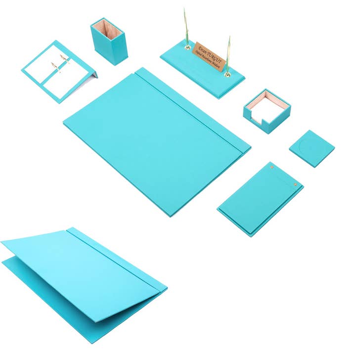 MOOG LLC - Wholesale Desk Set - MOOG Personalized Leather Deluxe Desk Set- 9 PCS