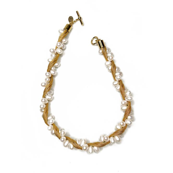 Collier en maille torsadée avec grandes perles pour la vente par Erica Zap Designs