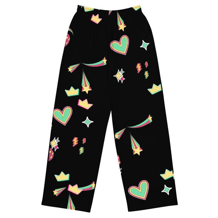 Pantaloni a gamba larga unisex retrò We can be heroes per la vendita all'ingrosso da parte di Once Upon a Find Couture